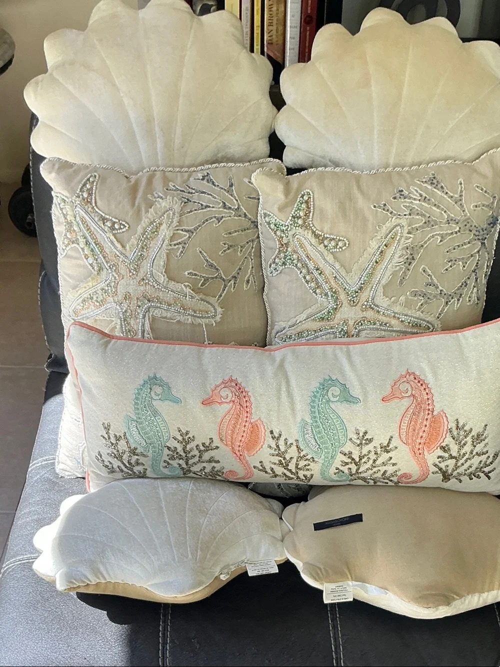 Coastal Starfish & Seahorse Decorative Throw Pillow Set - Cream